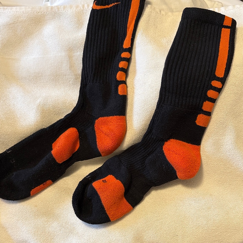 Nike Elite Men's Black and Orange Athletic Socks